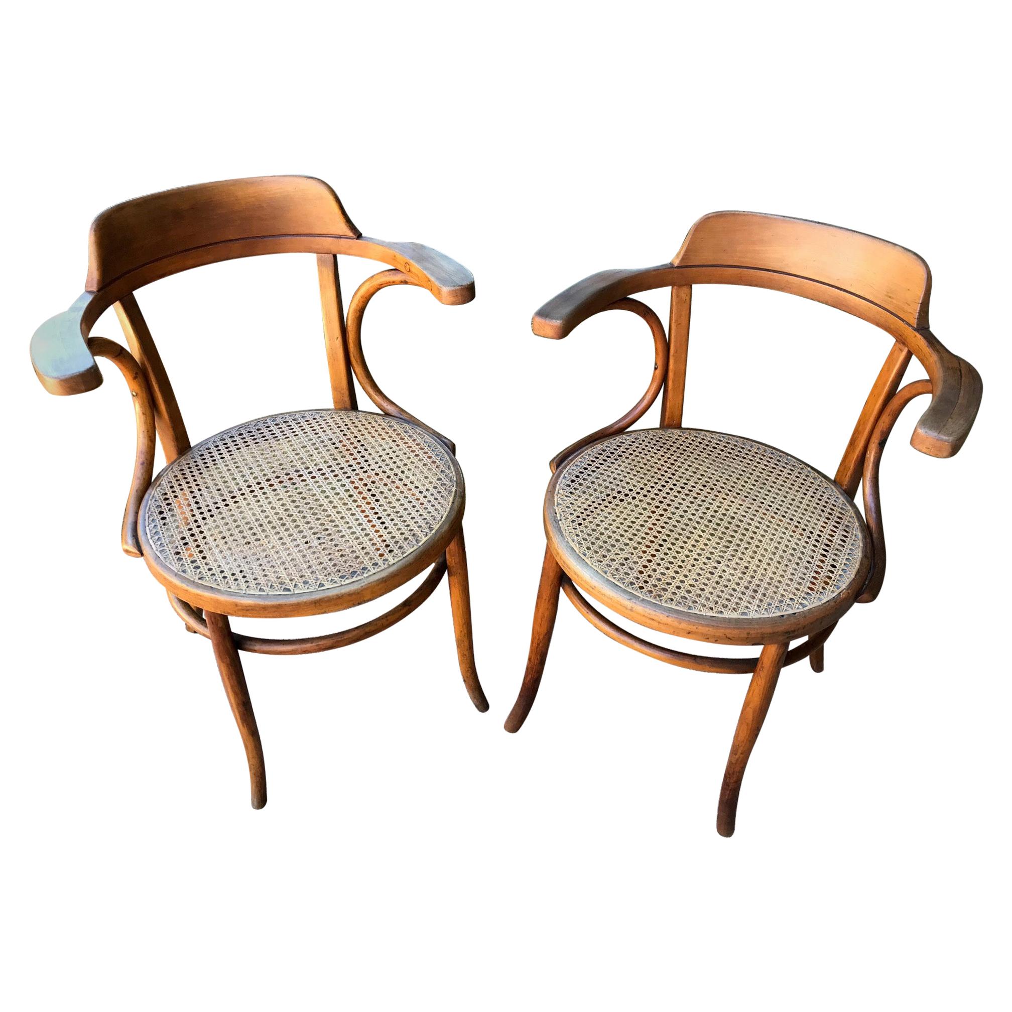 20th Century French Pair of Caned Desk Armchairs, 1900s For Sale