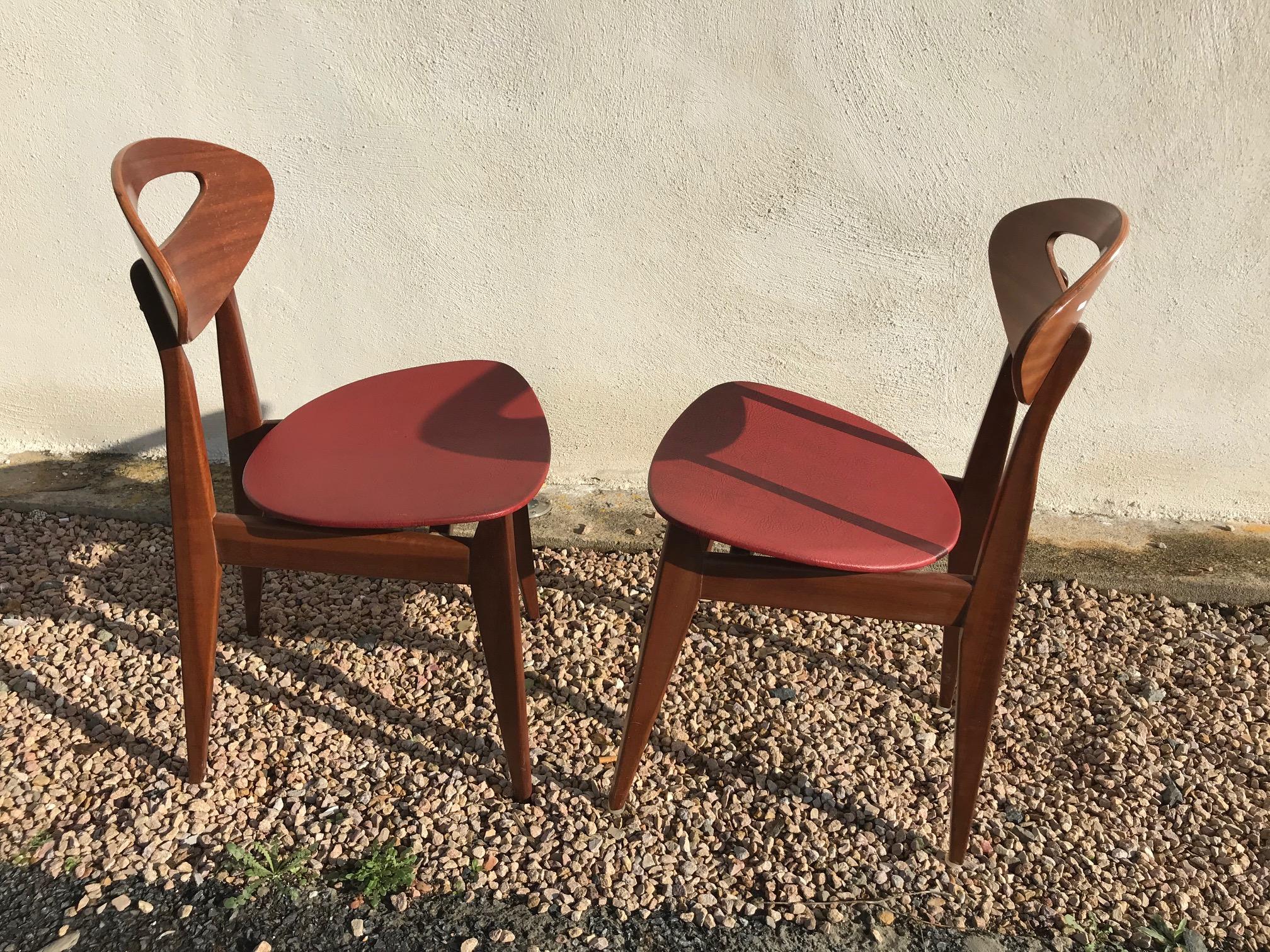 Faux Leather 20th Century French Pair of Chairs Vintage, 1960s