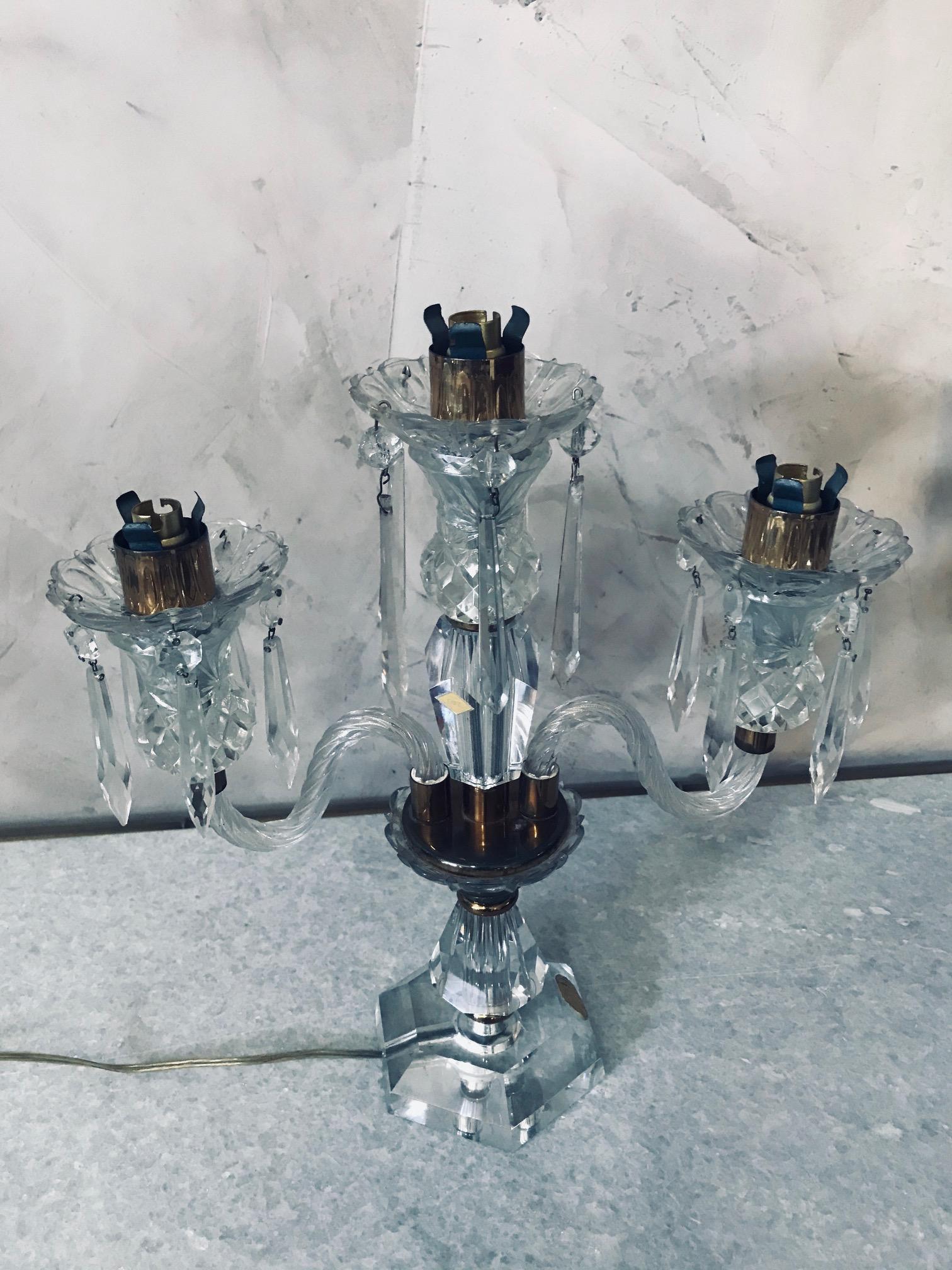 Mid-20th Century 20th Century French Pair of Crystal and Brass Sevres Candelabra, 1950s For Sale