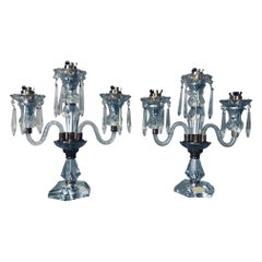 20th Century French Pair of Crystal and Brass Sevres Candelabra, 1950s