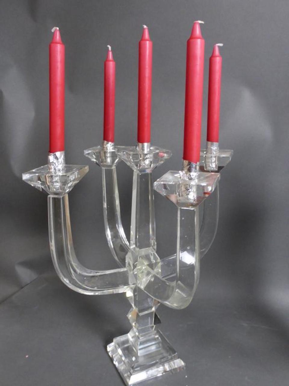 20th Century French Pair of Crystal Art Deco Candelabra, 1930s In Good Condition In LEGNY, FR