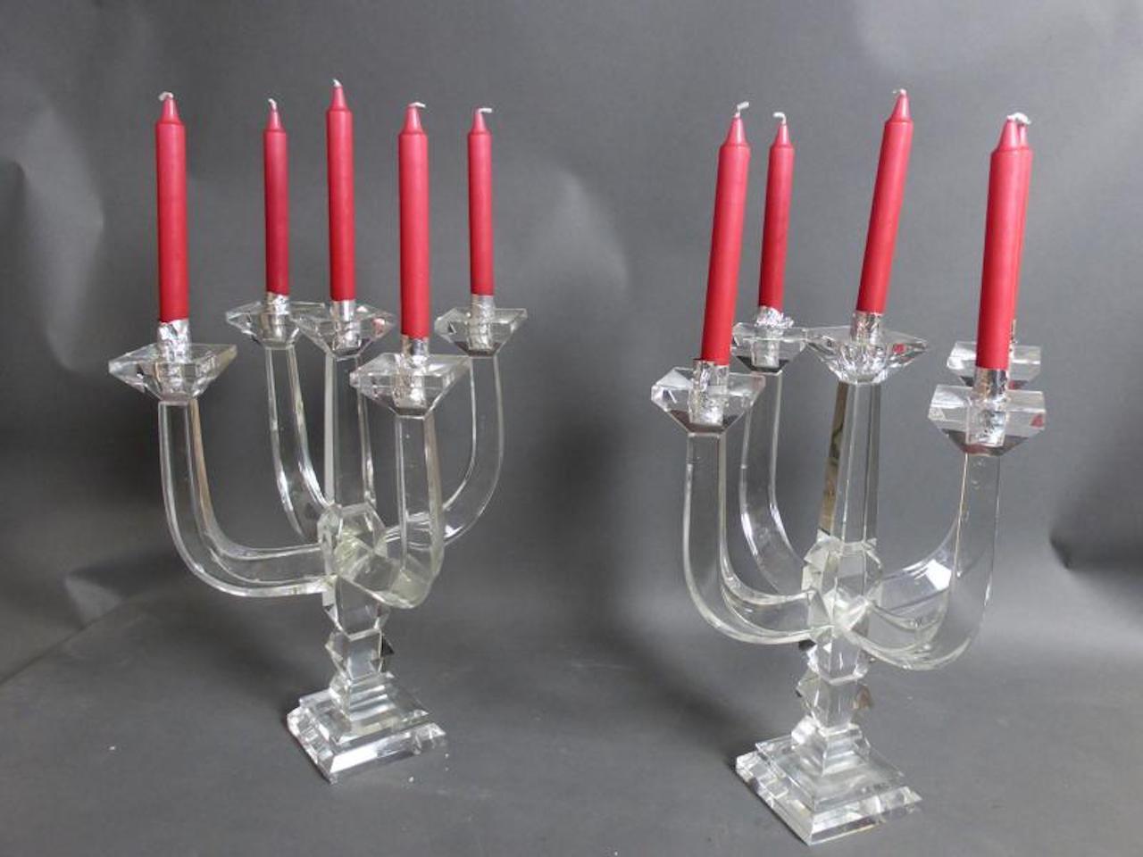 20th Century French Pair of Crystal Art Deco Candelabra, 1930s 1