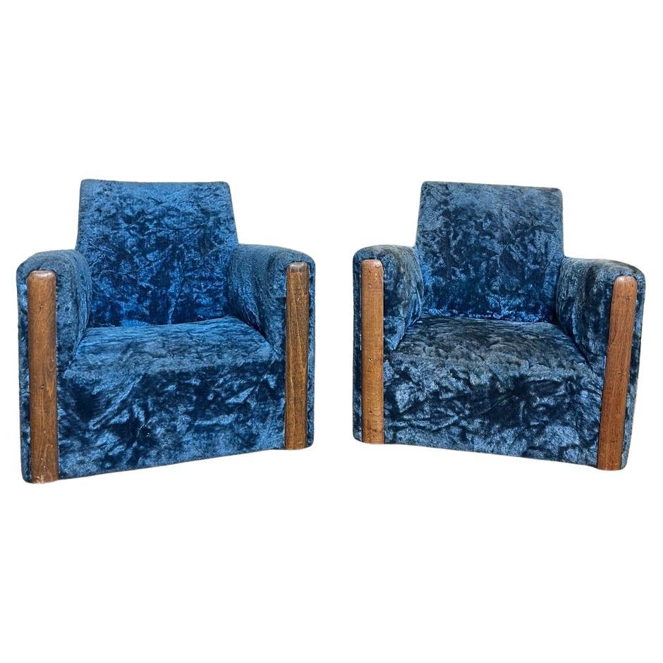 20. Jahrhundert Französisch Paar dekorative Art Deco Samt Sessel, 1930er Jahre im Angebot