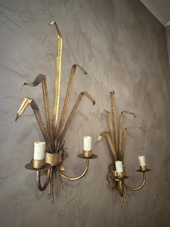 20th century French Pair of Gilded Metal Wall Light, 1960s