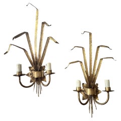 20th century French Pair of Gilded Metal Wall Light, 1960s