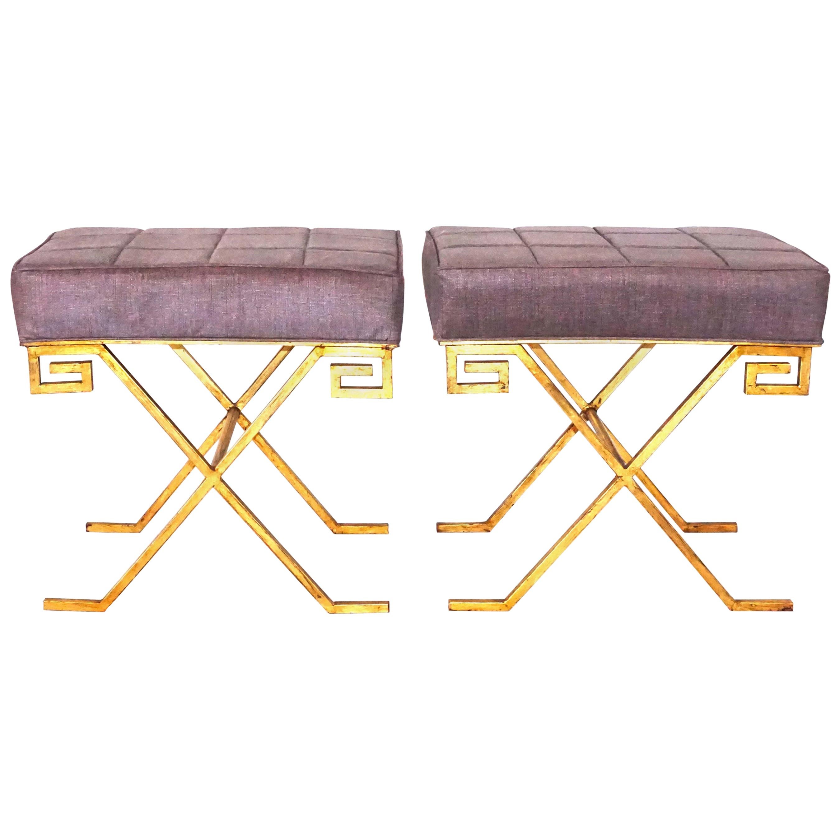 20th Century French Pair of Gold Iron Benches by Jean Michel Frank