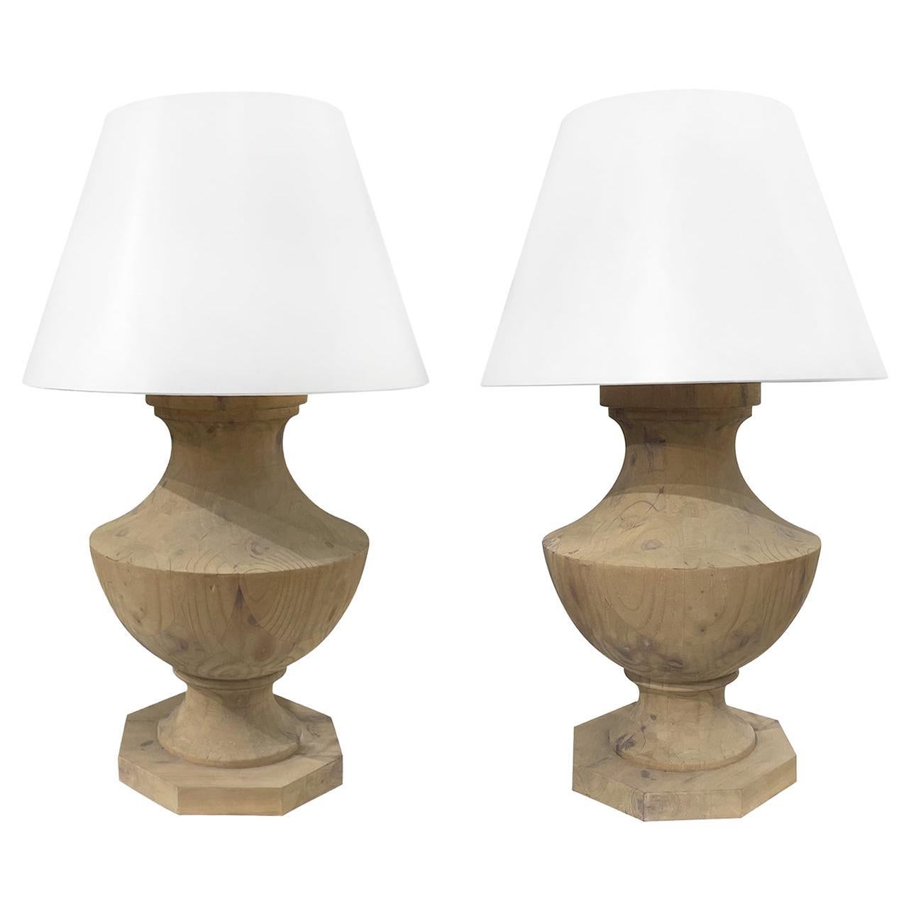 20th Century French Pair of Large Vintage Walnut Table Lamps For Sale