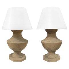 20th Century French Pair of Large Vintage Walnut Table Lamps