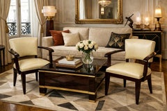 20th century French Pair of Leather Armchairs, 1930s