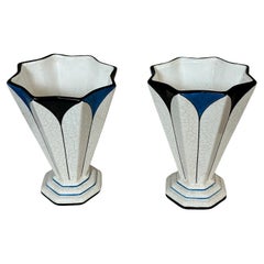 20th century French Pair of Longwy Earthenware Art deco Vases, 1930s