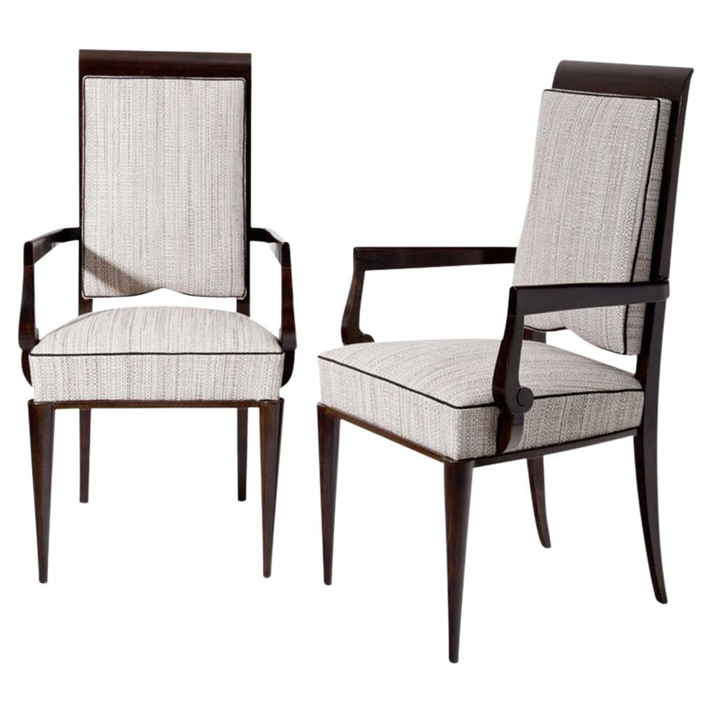 20th Century French Pair of Mahogany Dining Chairs in the Style of Jules Leleu