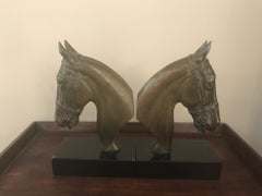 20th Century French Pair of Metal Horses Bookends