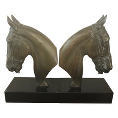 20th Century French Pair of Metal Horses Bookends