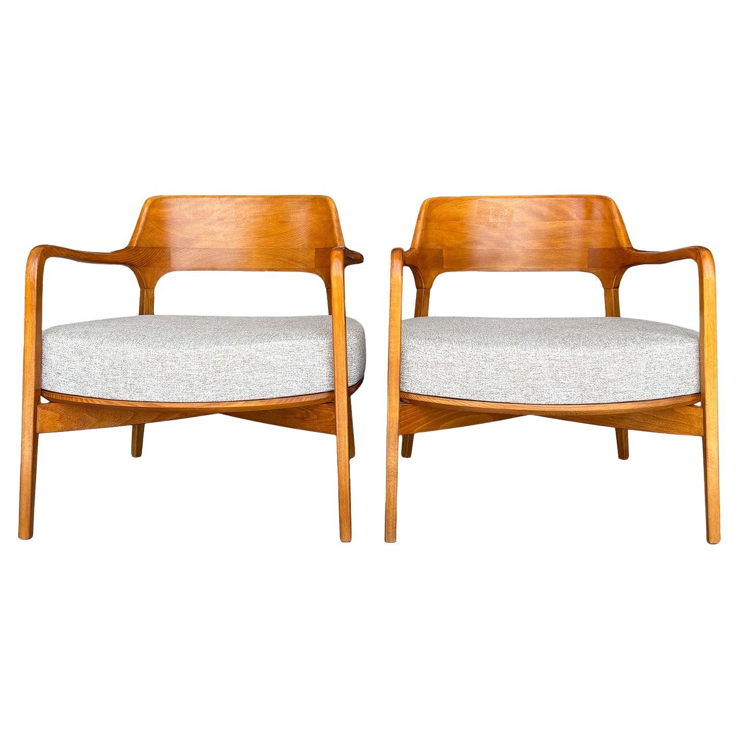 Paire de fauteuils modernes en bois de hêtre Vintage du 20ème siècle par Baumann France
