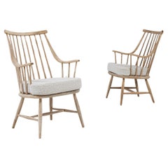 20th Century French Pair Of Oak Armchairs With Upholstered Seats