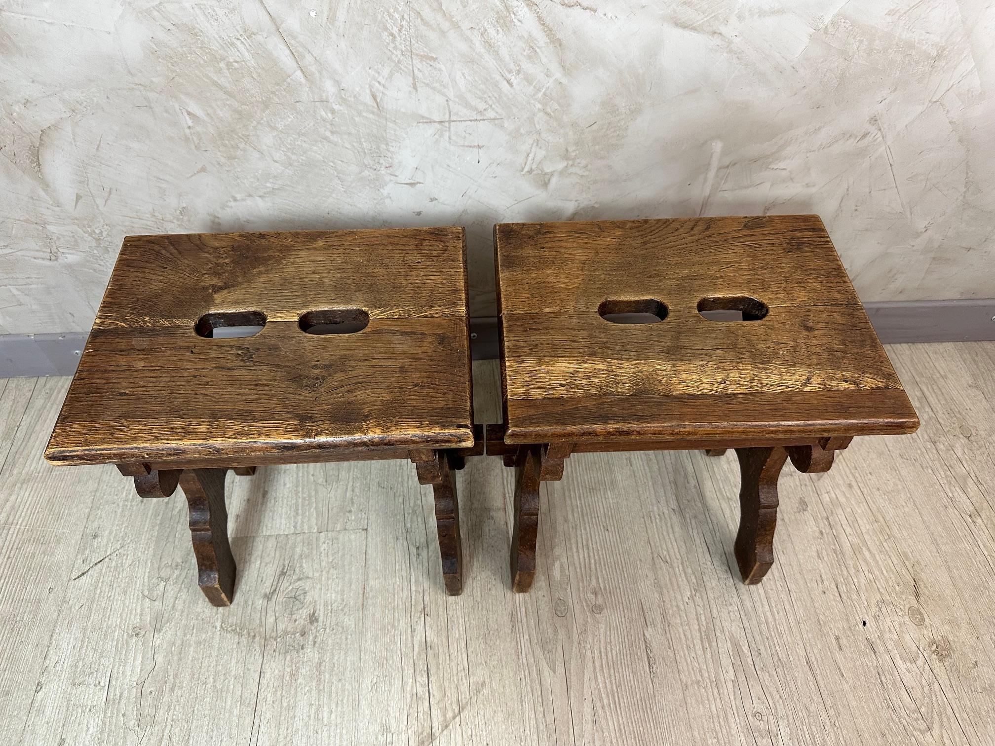 20e siècle Paire de tabourets en Oak, 1920 en vente 1