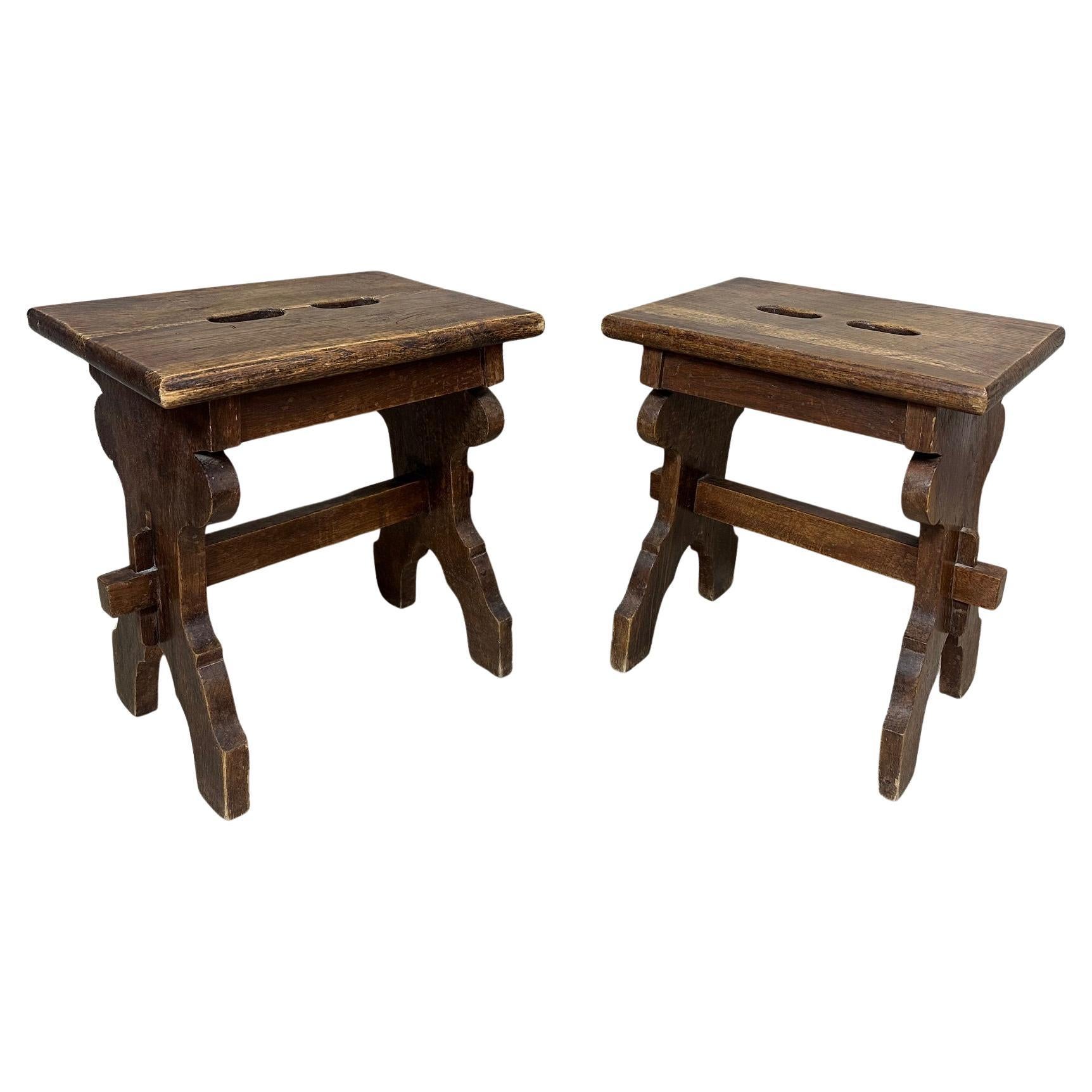 20th century French Pair of Oak Stools, 1920s