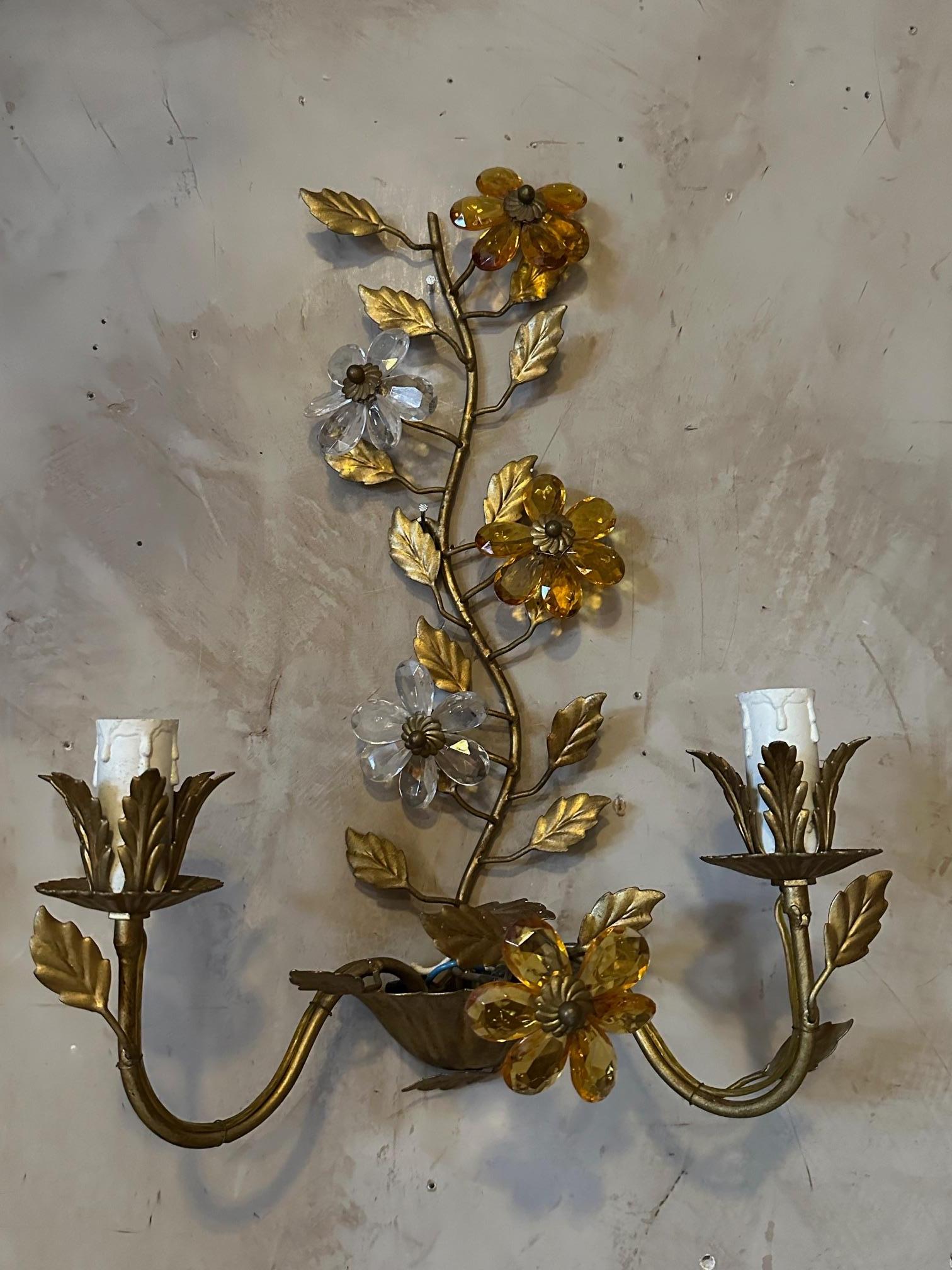 Metal 20th century French Pair of Sconces in style of Maison Bagues For Sale