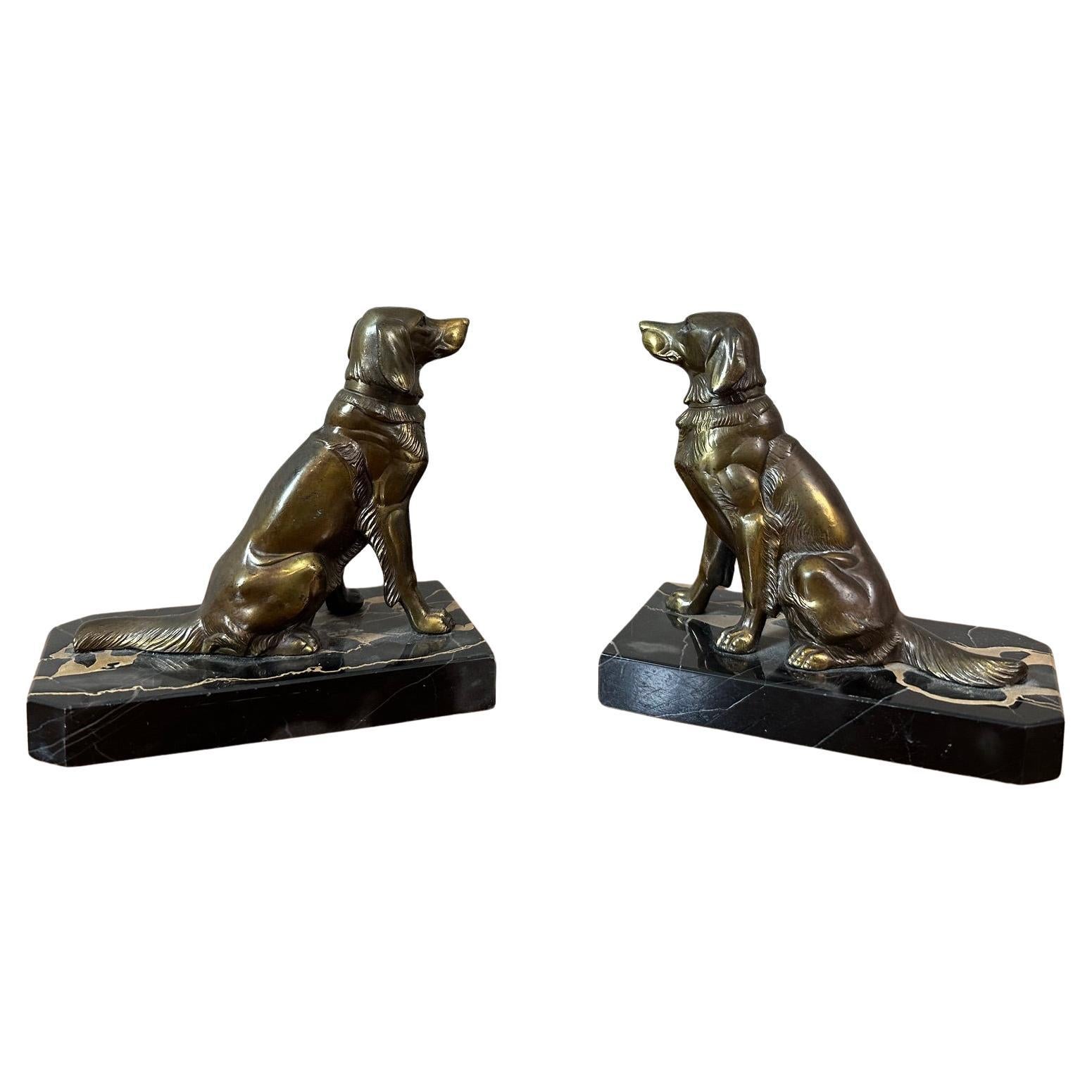 20th century French Pair of Spelter Dog Bookends