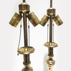 20th Century French Pair of Tall Brass Table Lamps
