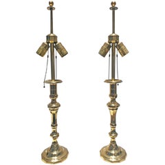 20th Century French Pair of Tall Brass Table Lamps