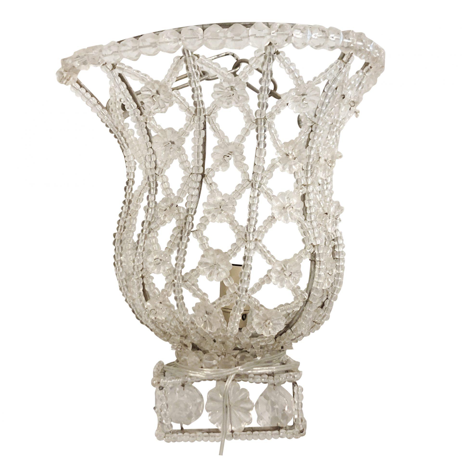 Hand-Crafted 20th Century French Pair of Vintage Art Deco Cut Crystal Glass Wall Sconces