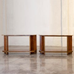 20th Century French Pair of Vintage Freestanding Marble, Mahogany Console Tables