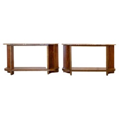 20th Century French Pair of Vintage Freestanding Marble, Mahogany Console Tables