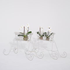 20th Century French Pair of Wrought Iron Jardinieres - Vintage Floral Stands