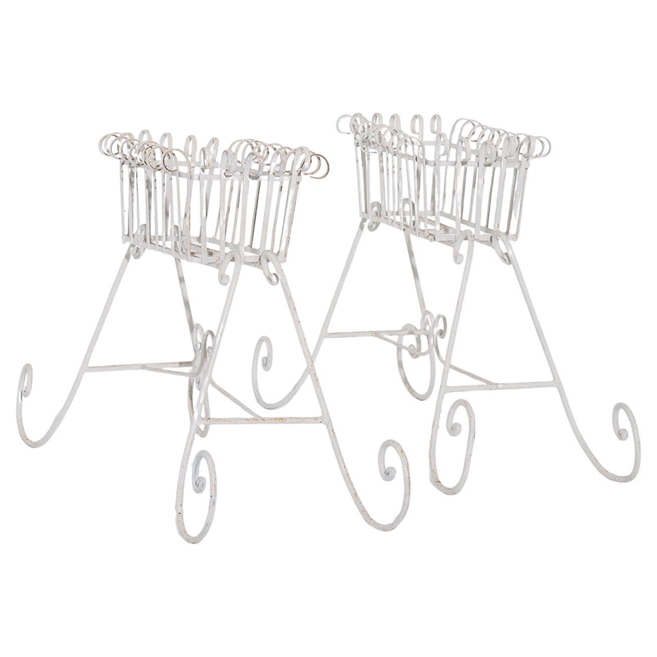 20th Century French Pair of Wrought Iron Jardinieres - Vintage Floral Stands