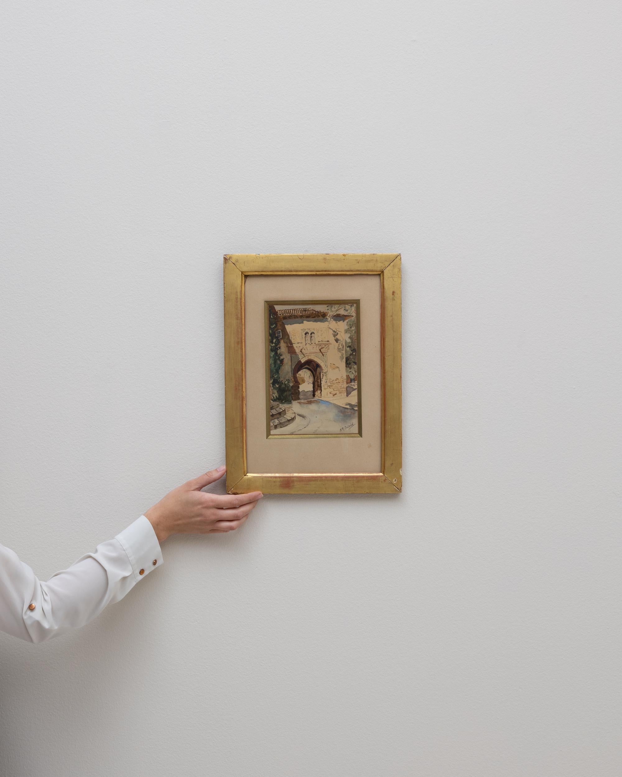 20ième siècle Esquisse de bâtiment Passe-partout français du 20e siècle avec cadre en bois doré en vente