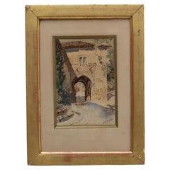 Esquisse de bâtiment Passe-partout français du 20e siècle avec cadre en bois doré