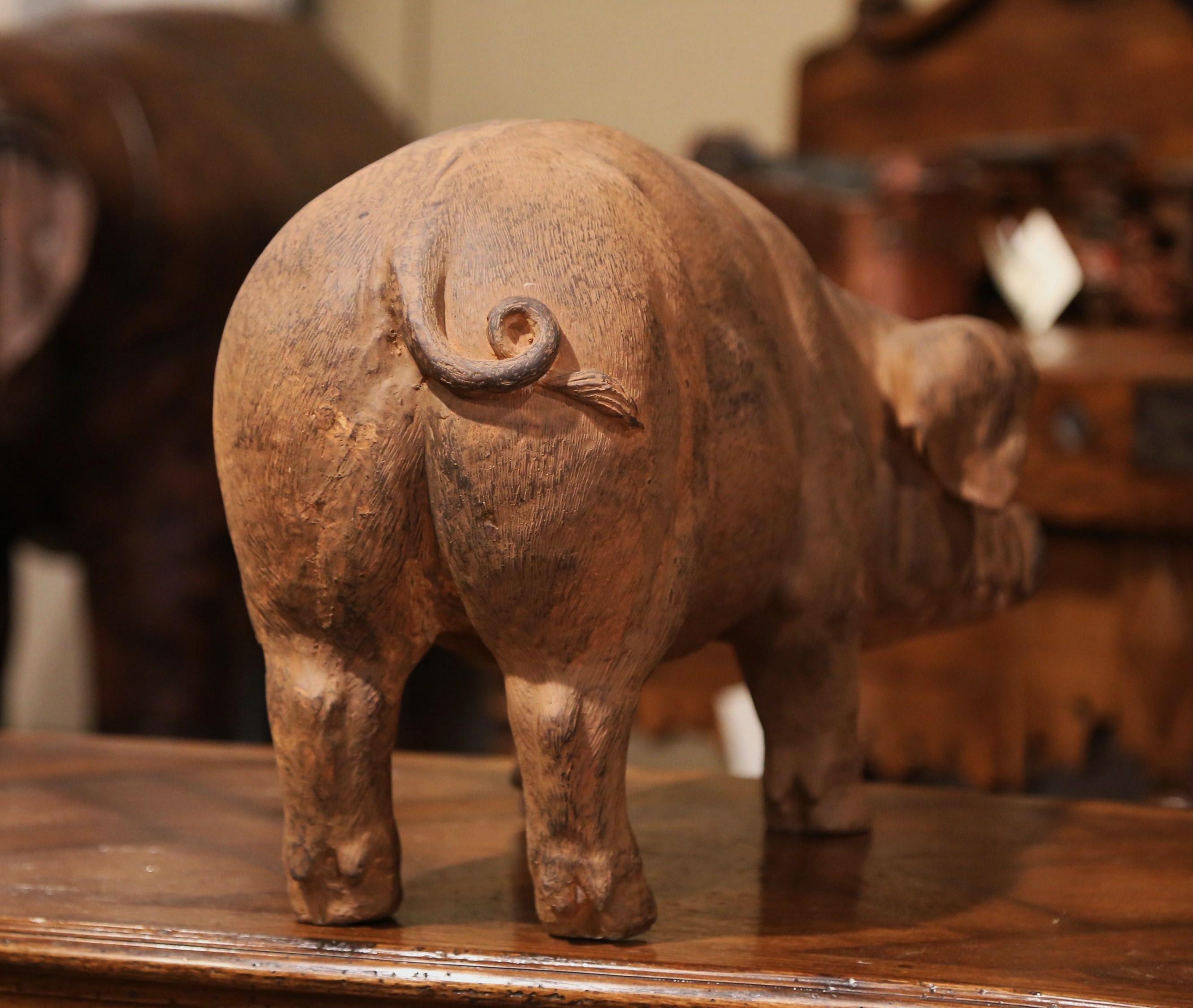 20th Century French Patinated Terracotta Garden Pig Sculpture 3