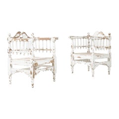 20th Century French Patinated Wooden Armchairs, a Pair