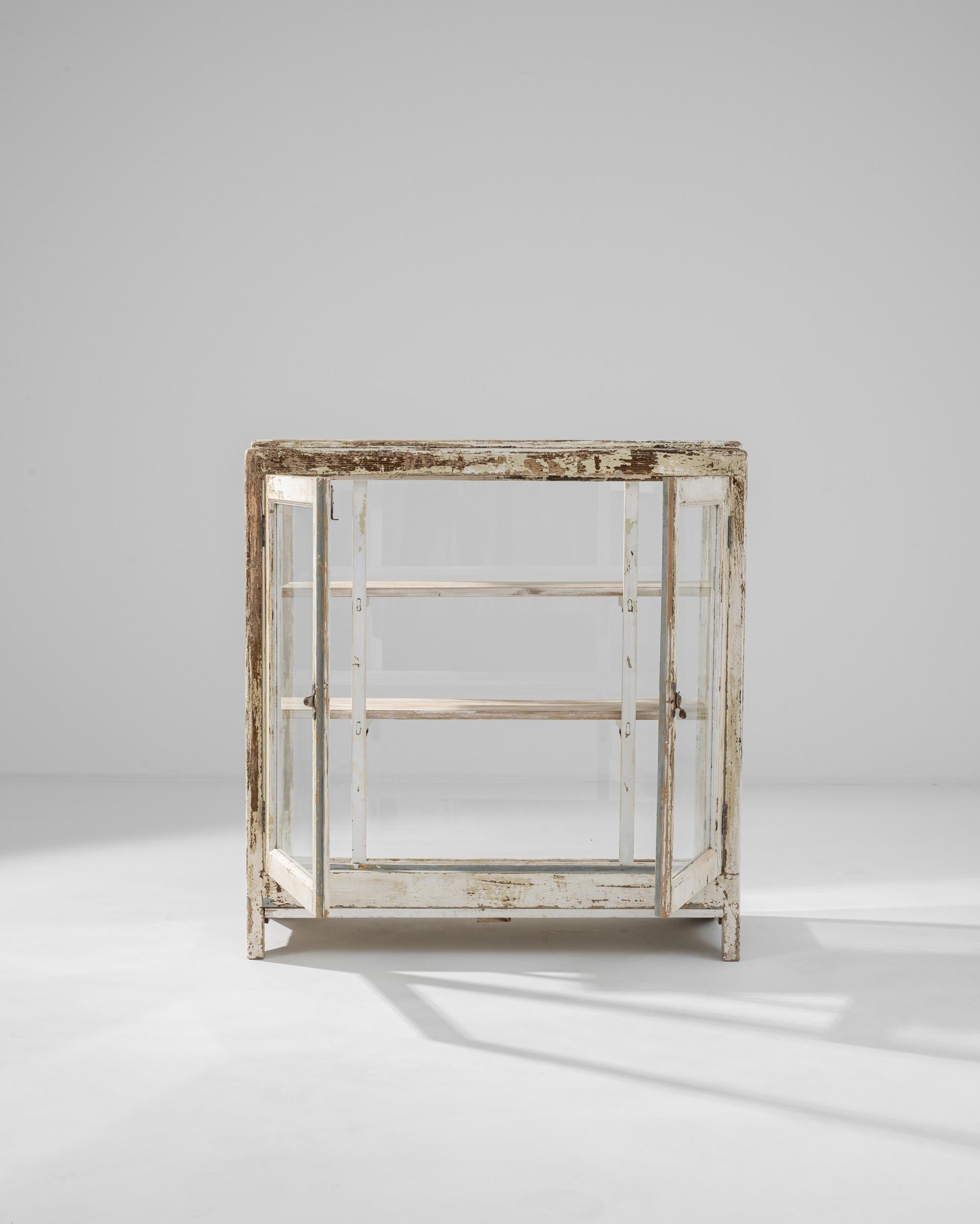 Glass 20th Century French Patinated Wooden Vitrine For Sale