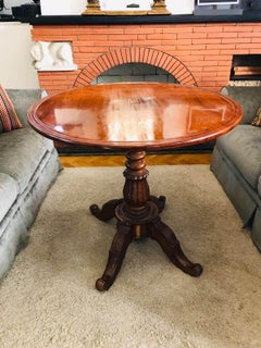 20th Century French Pedestal Hand Carved Mahogany Oval Table