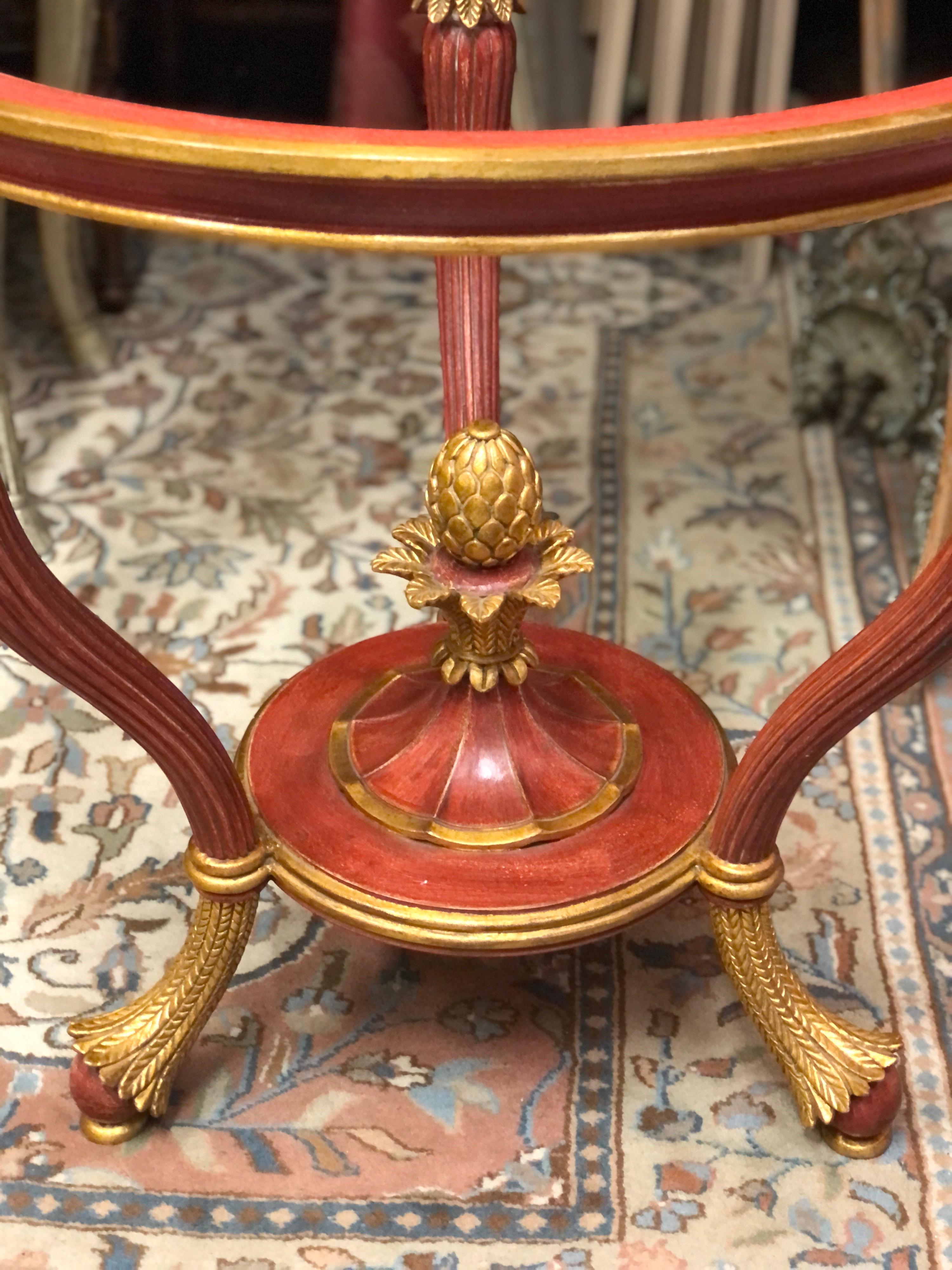 Hand-Carved 20th Century French Pedestal Round Table in Moulded and Painted in Red Wood