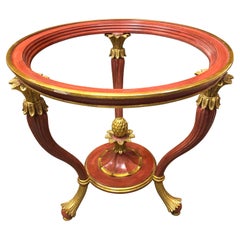 Antique 20th Century French Pedestal Round Table in Moulded and Painted in Red Wood