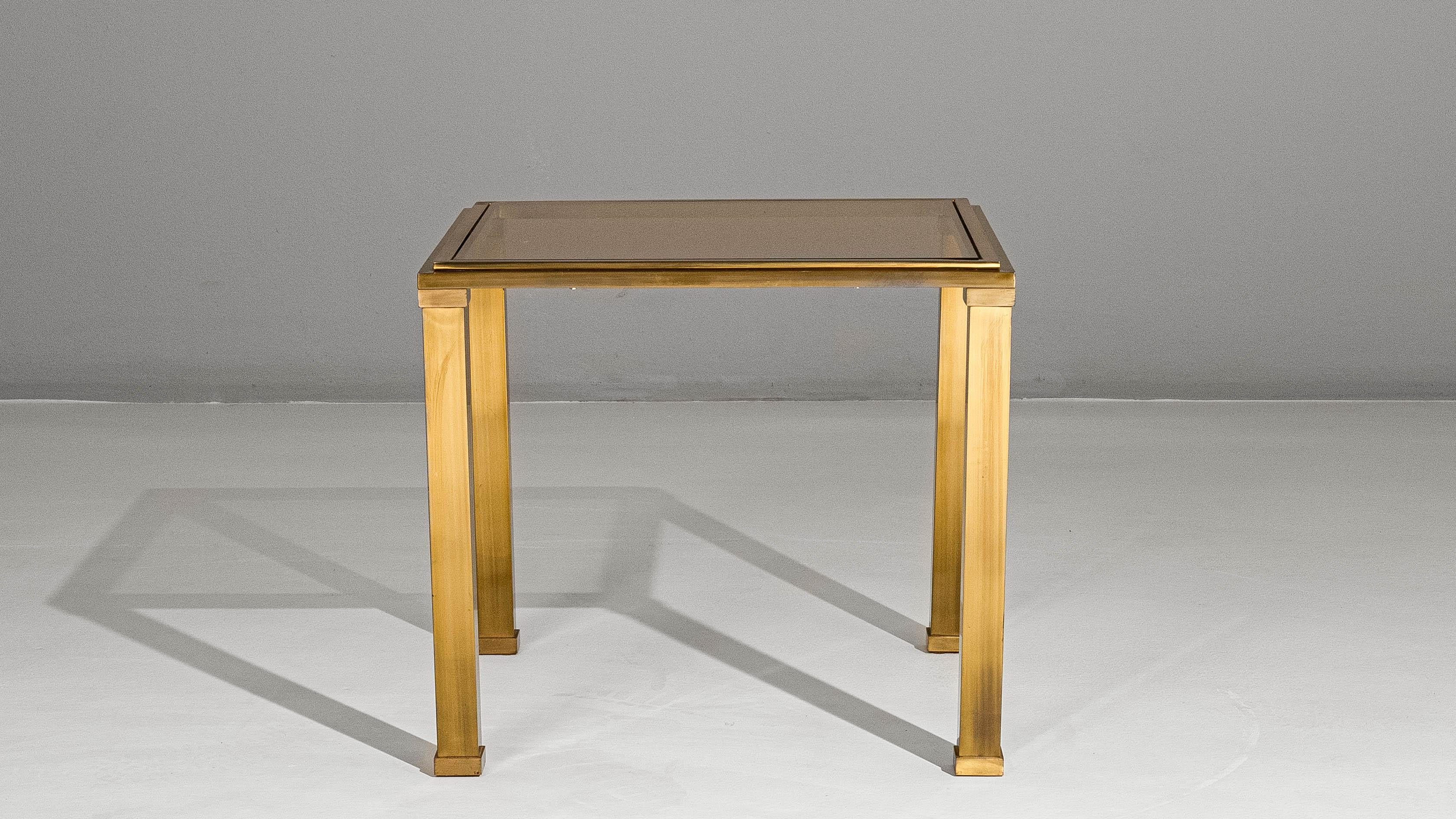 20th Century French Pierre Vandel Style Brass & Glass Coffee Table en vente 4