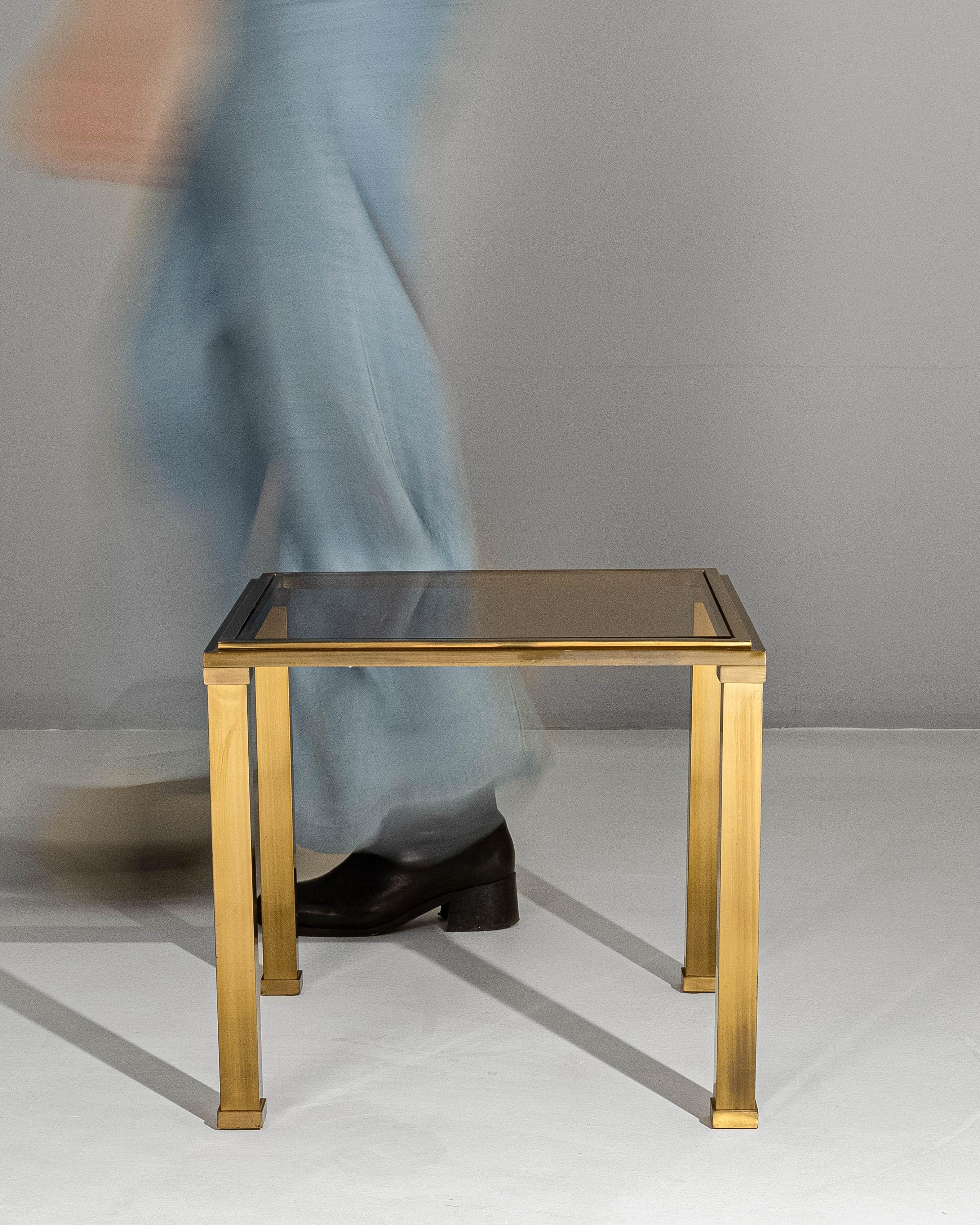 20th Century French Pierre Vandel Style Brass & Glass Coffee Table Bon état - En vente à High Point, NC