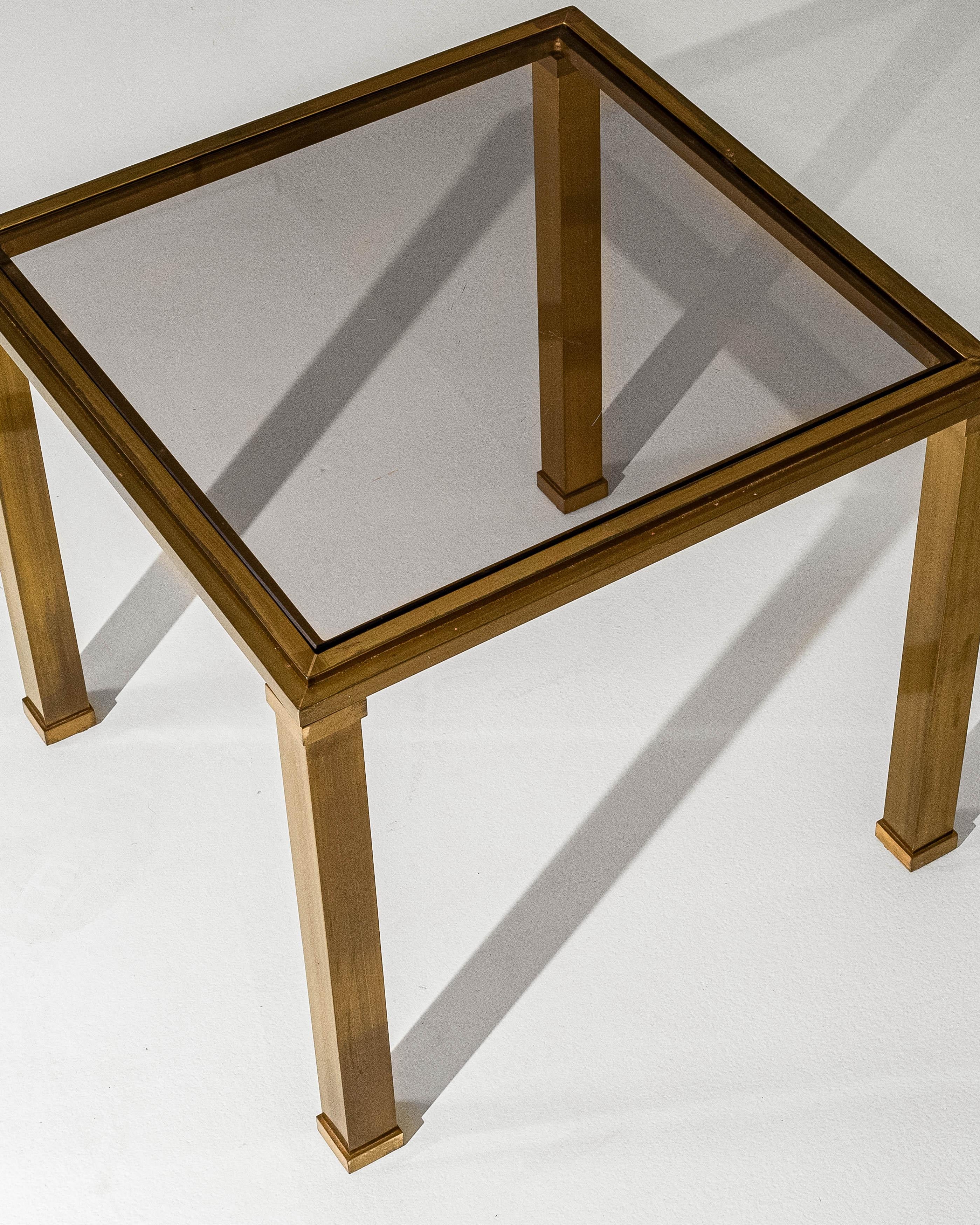 Laiton 20th Century French Pierre Vandel Style Brass & Glass Coffee Table en vente