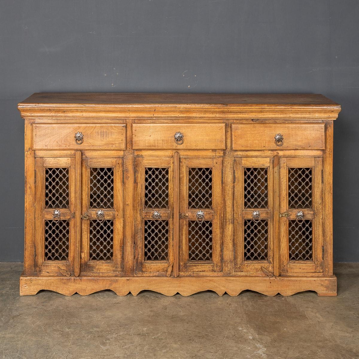 Antique early 20th century French Larder cupboard with three drawers and metal grille fronted doors. A wonderful and rustic piece of statement furniture, ideal for indoors and out.

CONDITION
In great condition - wear as