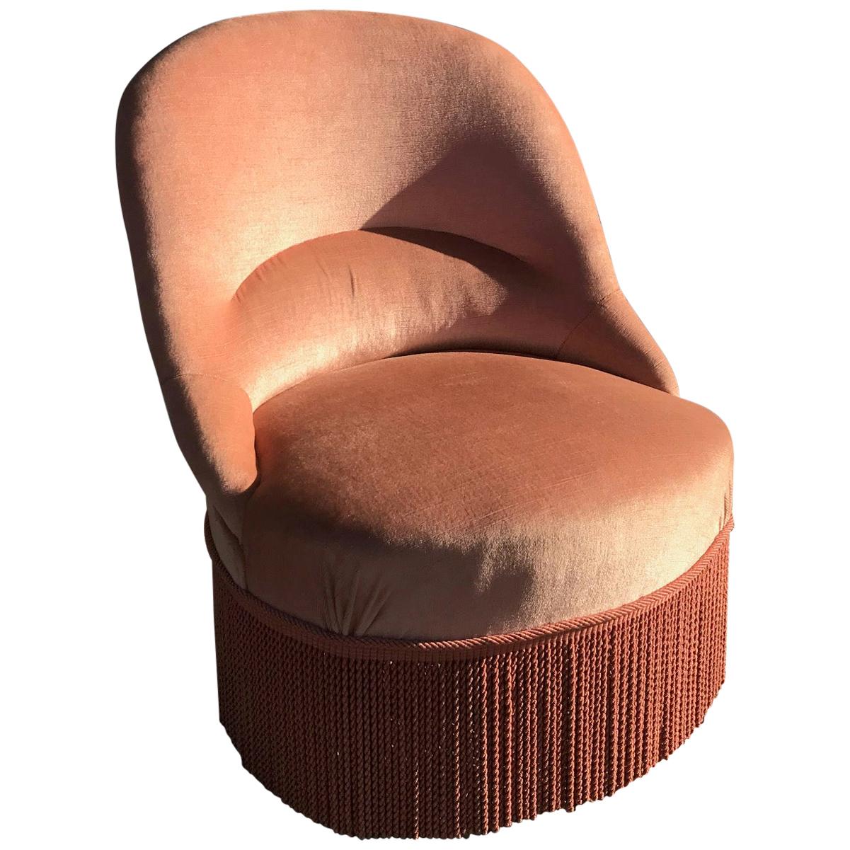 20th Century French Pink Velvet Crapaud Armchair