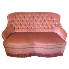 Retro 20th century French Pink Velvet Two seats Crapaud Sofa, 1950s