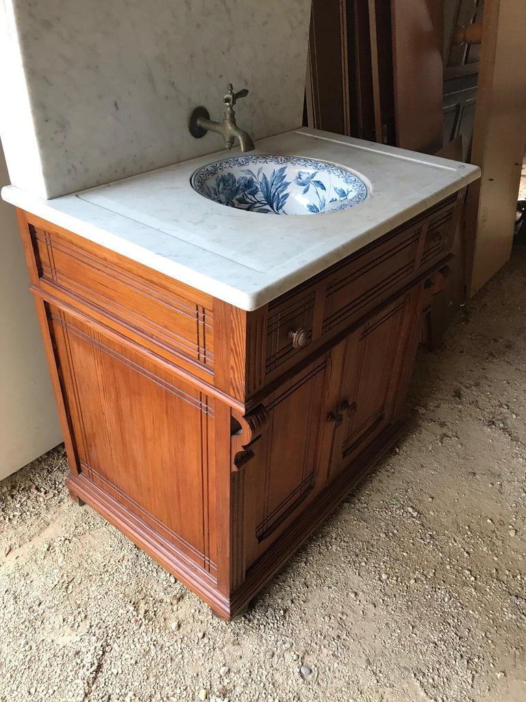 20th Century French Pitch Pine and MarbleTop Bathroom 1920s