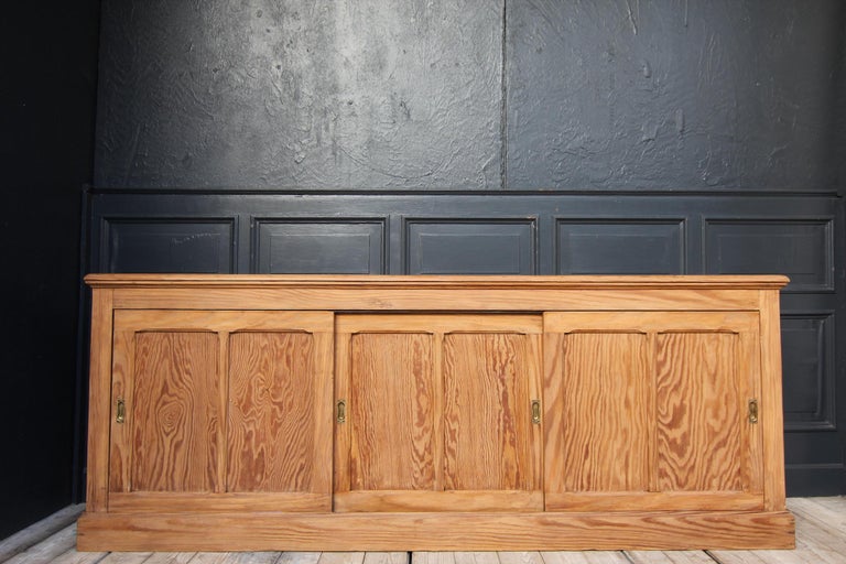 20th Century French Pitch Pine Sideboard with Sliding Doors For Sale at