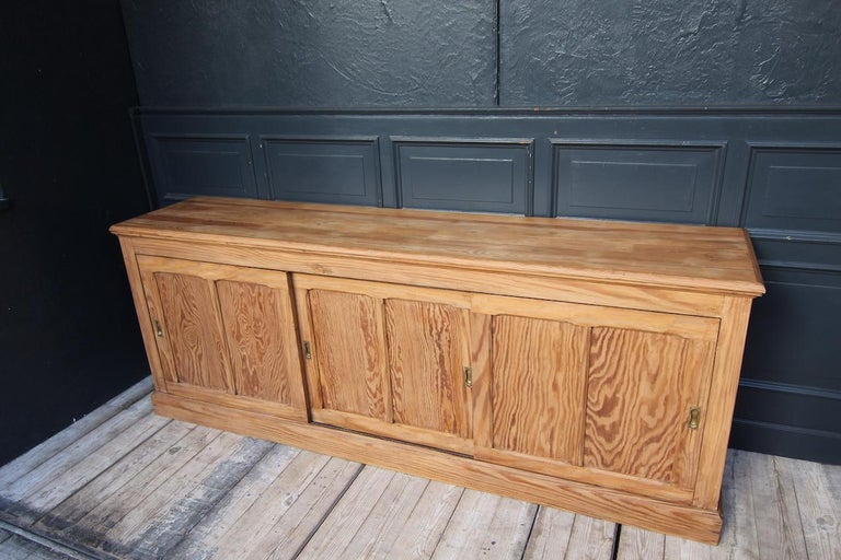 20th Century French Pitch Pine Sideboard with Sliding Doors For Sale at