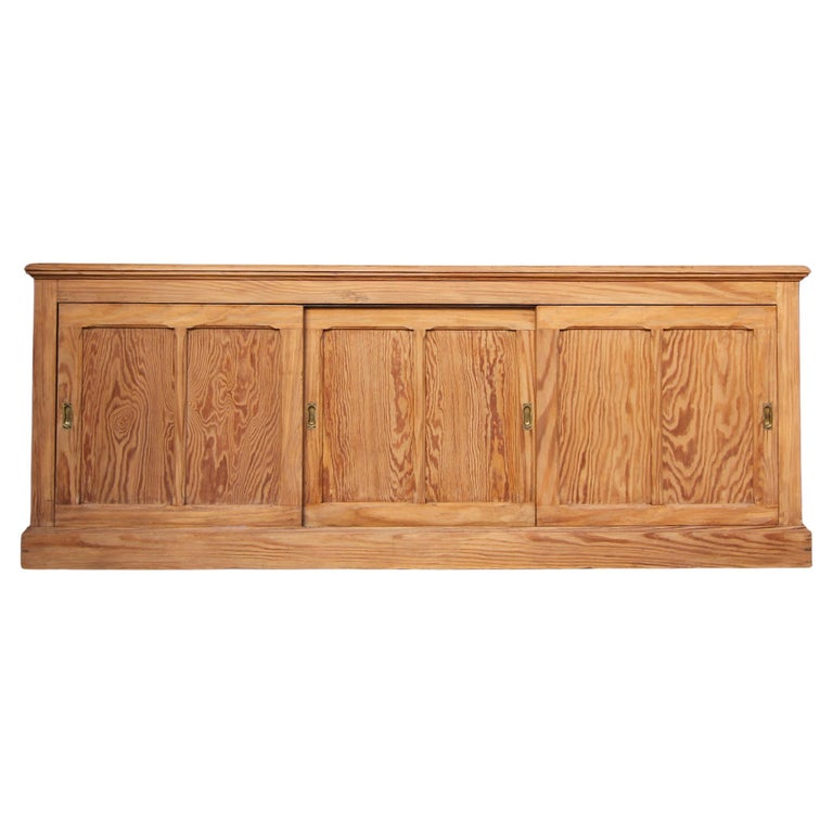 20th Century French Pitch Pine Sideboard with Sliding Doors For Sale at