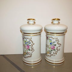 20th Century French Porcelain, Hand-Painted Lidded Jars