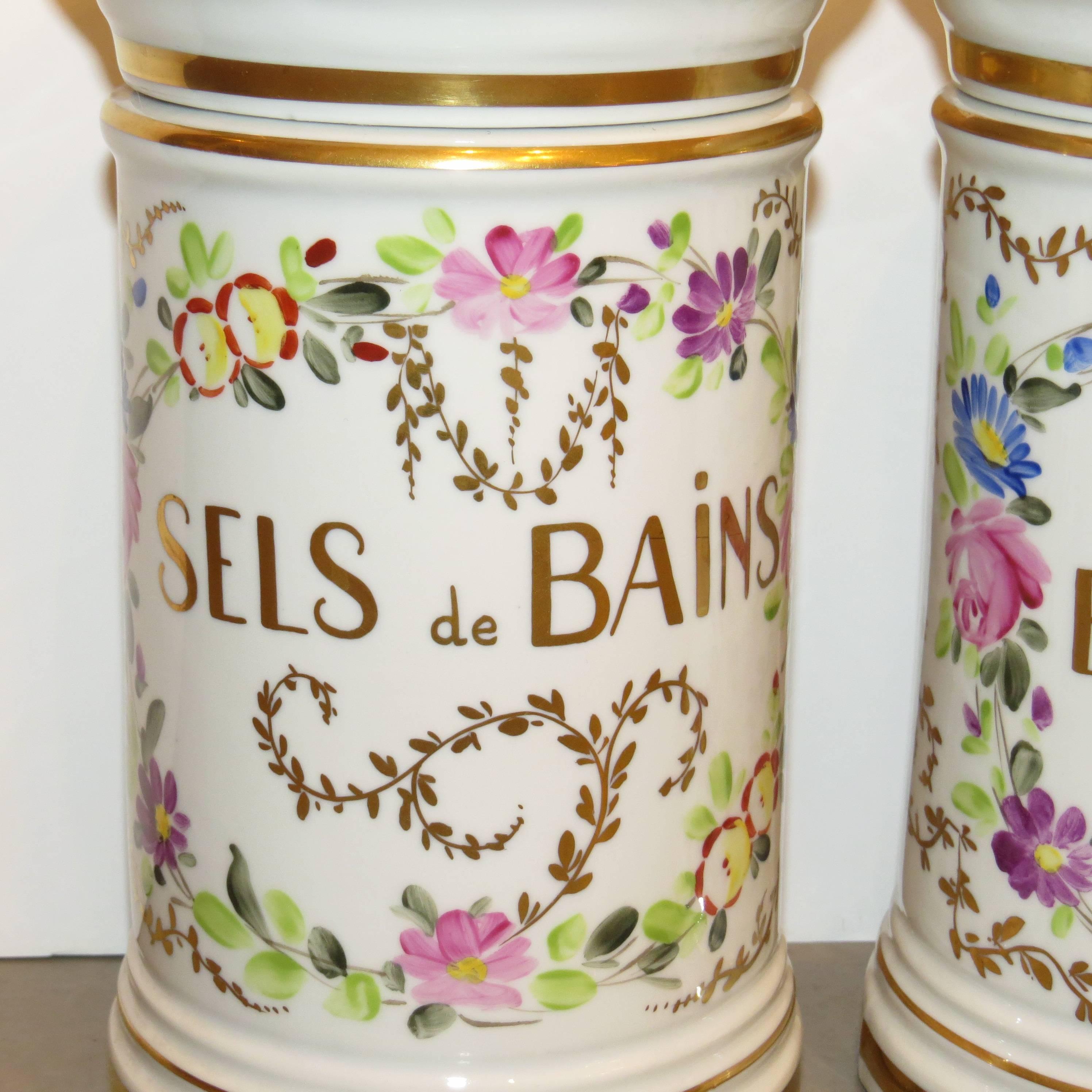 20th Century French Porcelain, Hand-Painted Lidded Jars For Sale 2